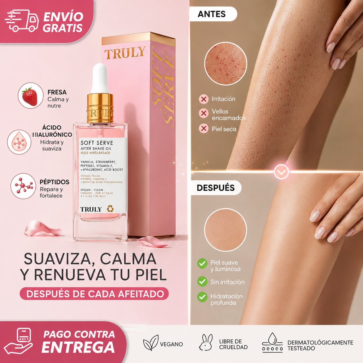 Truly Soft Serve®: Aceite calmante después del afeitado, piel suave sin irritación
