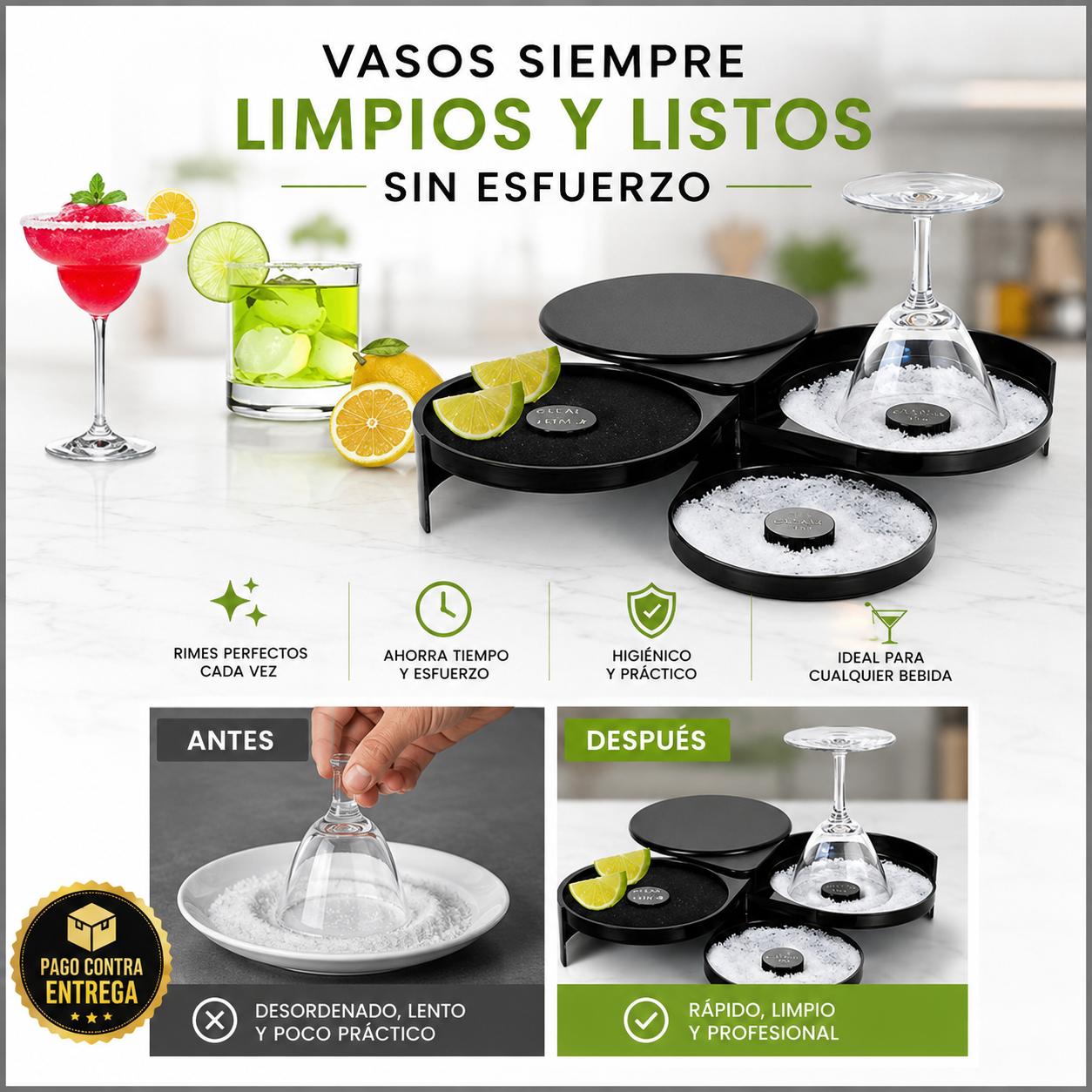 ⚡ ¡Cócteles perfectos en segundos! BarPro® Rim-Set: El escarchador profesional de 3 niveles para margaritas y micheladas perfectas 🍹✨
