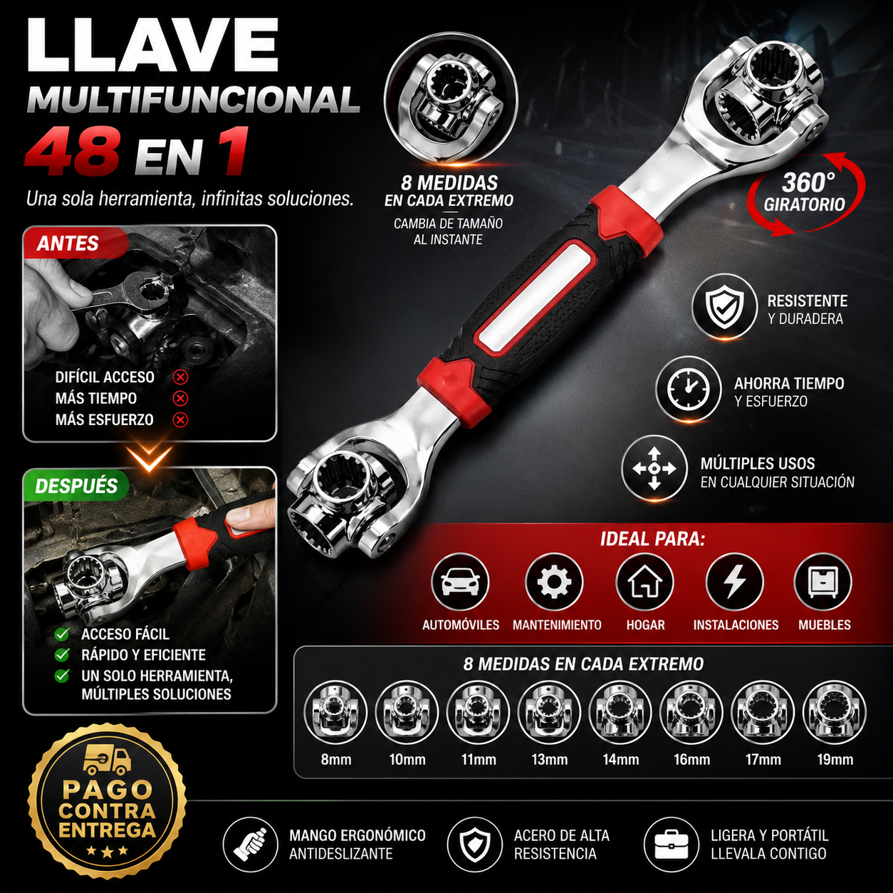 🛠️ ¡Repara todo con una sola herramienta! OmniWrench® 48-en-1: La llave maestra con cabezal giratorio de 360° y agarre antideslizante ✨