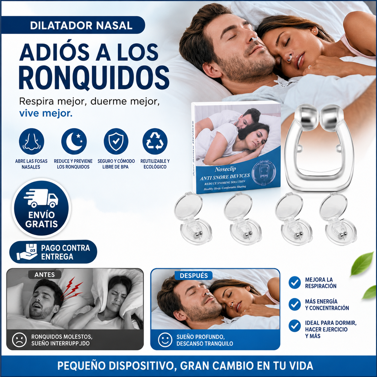 Duerme en silencio, despierta descansado: NoseClip Anti-Ronquidos®, la solución nocturna que tu pareja agradecerá