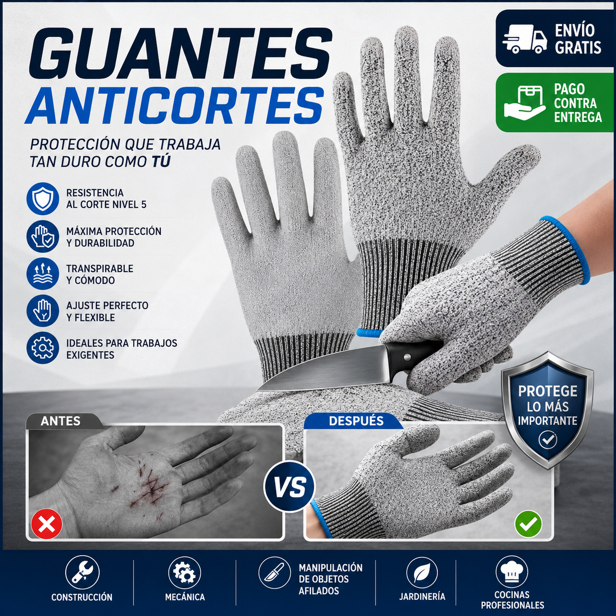 Protección de nivel profesional en cada movimiento: CutGuard Pro®, los guantes que no ceden ante el filo