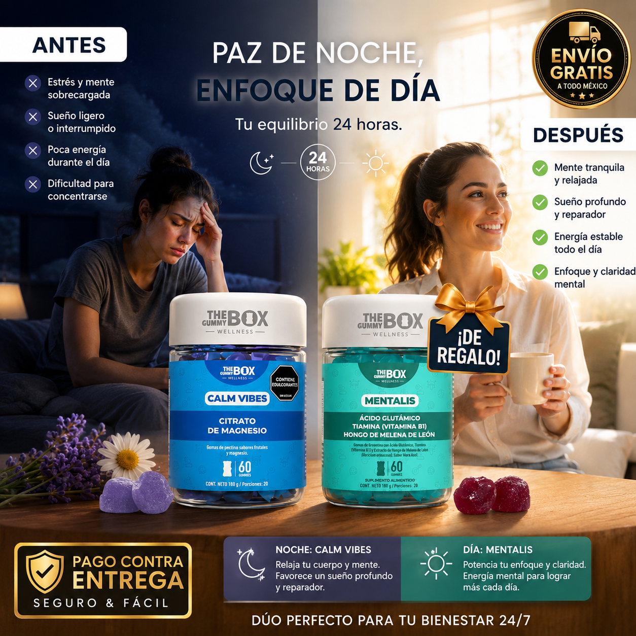 Kit Relax & Enfoque The Box® : Gomitas para el estrés y gomitas para la concentración ¡gratis al Rellenar el Formulario!