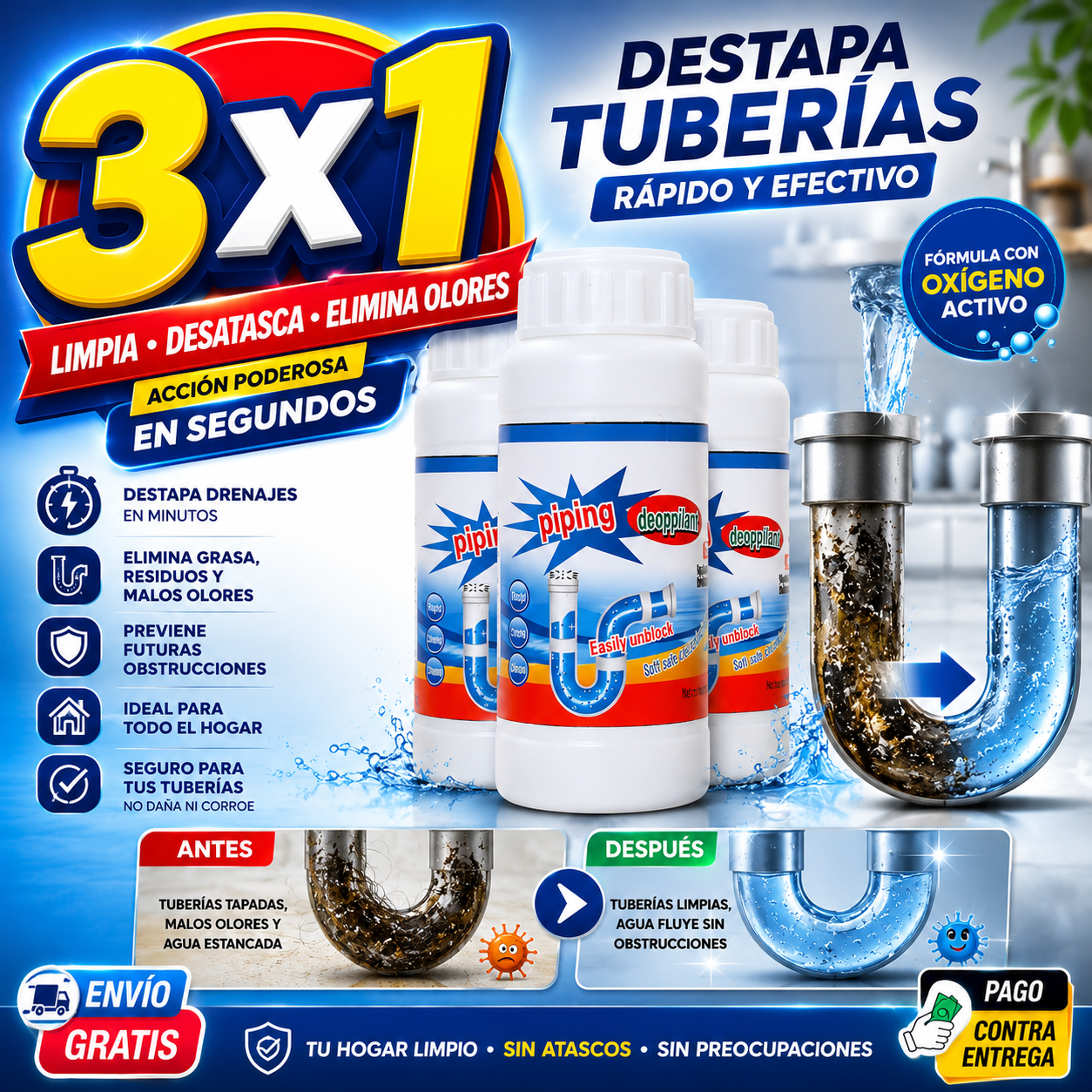 DrainClear®: Destapa tuberías en minutos, sin llamar al plomero