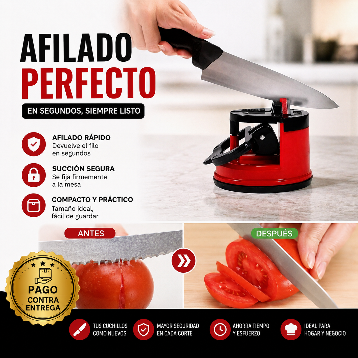 ⚡ ¡Cortes perfectos en un solo deslizamiento! SharpGrip® Pro: El afilador compacto con succión ultrasegura para un filo profesional al instante 🔪✨