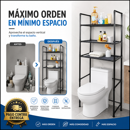 ¡Baño ordenado y espacioso! SpaceMax® Rack: El estante vertical de 3 niveles que organiza todo sobre tu inodoro sin ocupar suelo