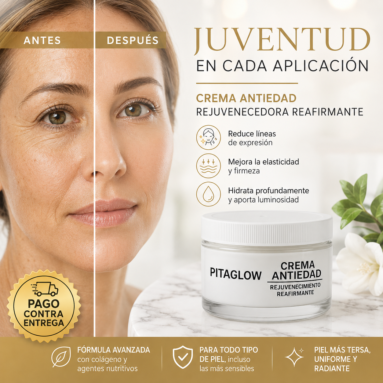 ✨ ¡Luce un rostro 10 años más joven! YouthLift® Cream: La crema antiedad con colágeno hidrolizado que reafirma y borra líneas de expresión 🌸