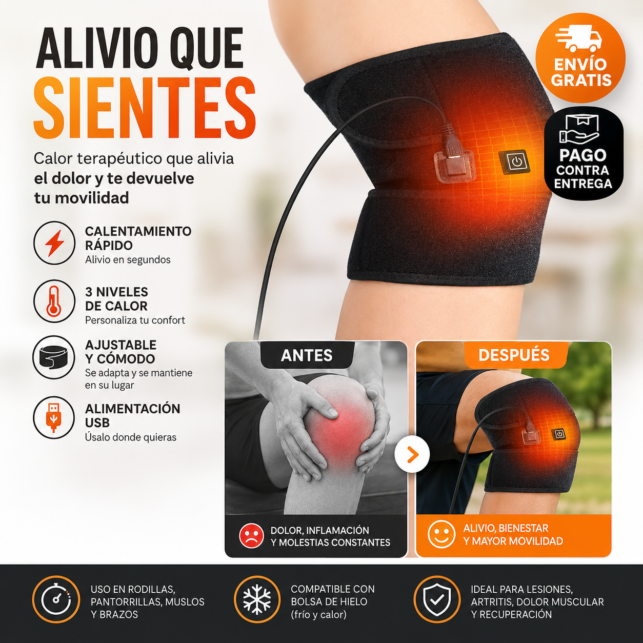 Calor instantáneo para el dolor que no te deja tranquilo: KneeHeat Pro®, alivio térmico donde más lo necesitas