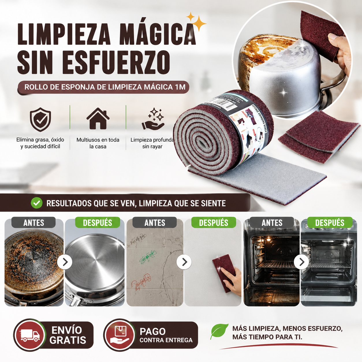 Un metro de limpieza que corta a la medida: MagicScrub Roll®, la esponja multiusos que se adapta a tu hogar