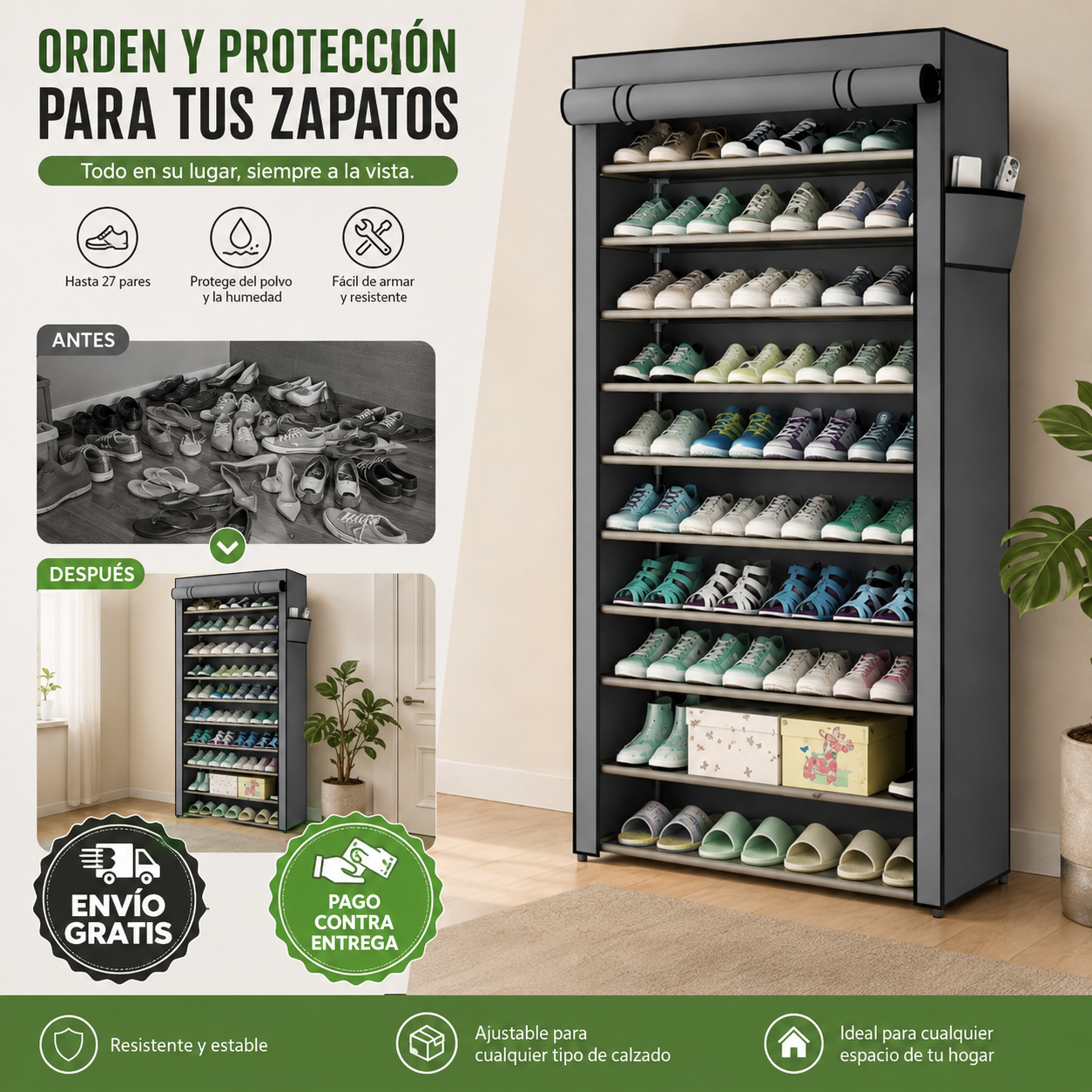 Todos tus zapatos en su lugar, en cualquier rincón de casa: ShoeTower 9®, orden vertical sin complicaciones
