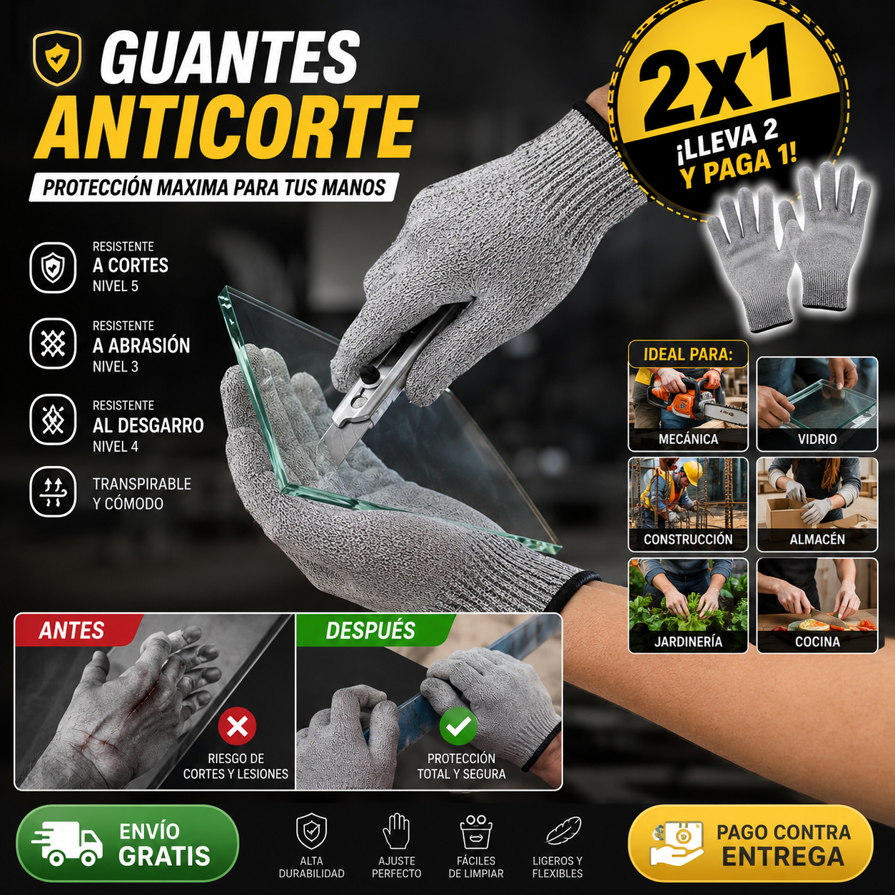 Protección de nivel profesional en cada movimiento: CutGuard Pro®, los guantes que no ceden ante el filo
