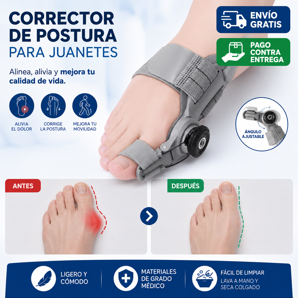 ToeAlign Pro®: Comodidad ajustable para caminar sin presión en el juanete