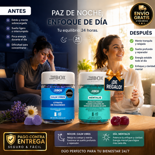 Kit Relax & Enfoque The Box® :  Gomitas para el estrés y gomitas para la concentración ¡gratis al Rellenar el Formulario!