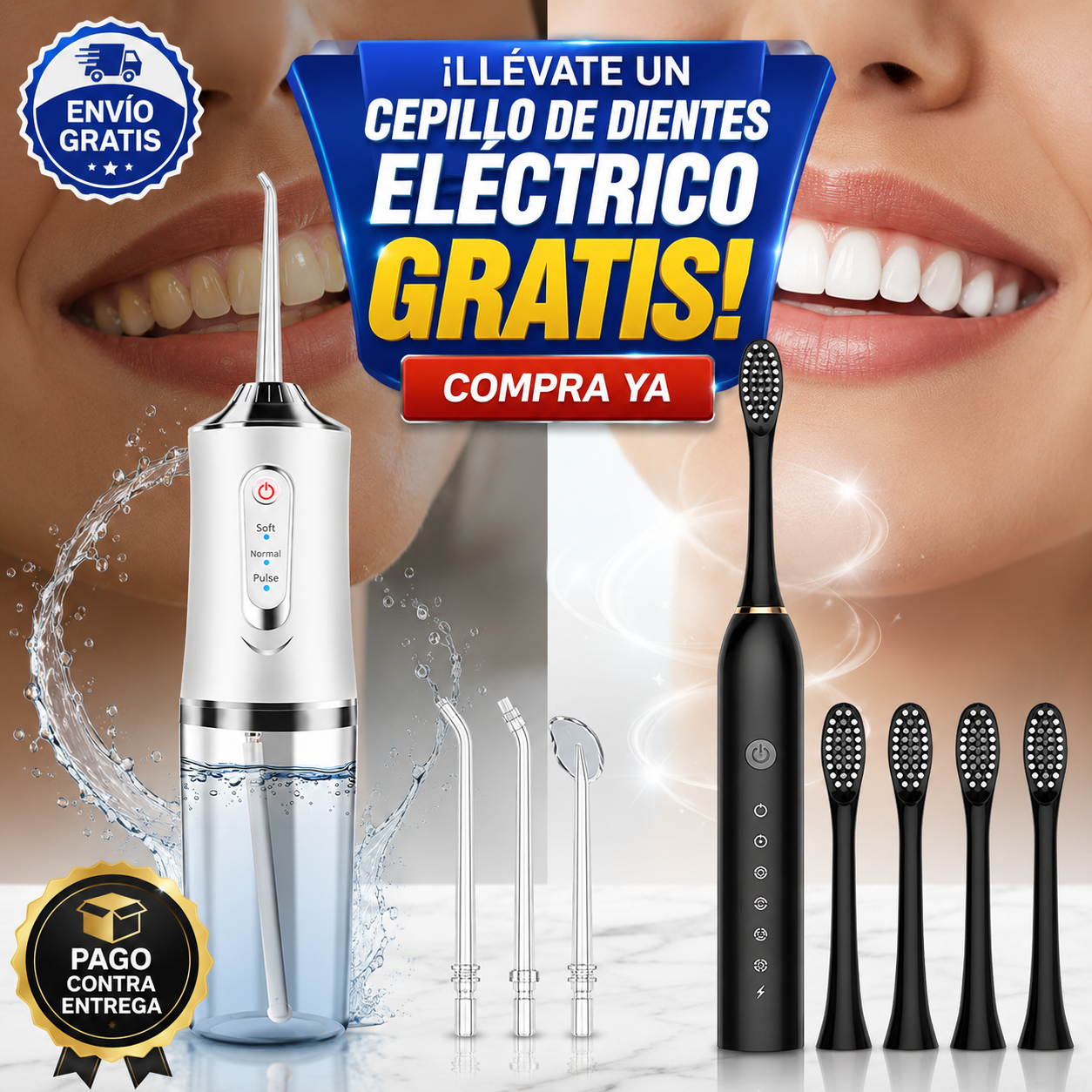 AquaFloss Pro® + Cepillo Eléctrico: Limpieza dental completa, 2x1