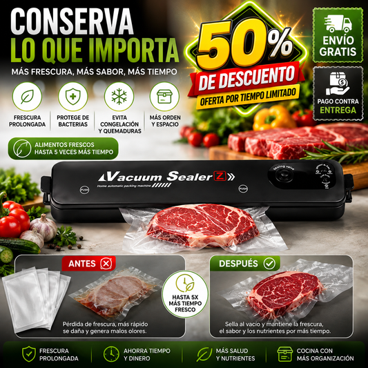Vacuum Sealer Z®: Comida Fresca 5 Veces Más Tiempo + bolsas gratis